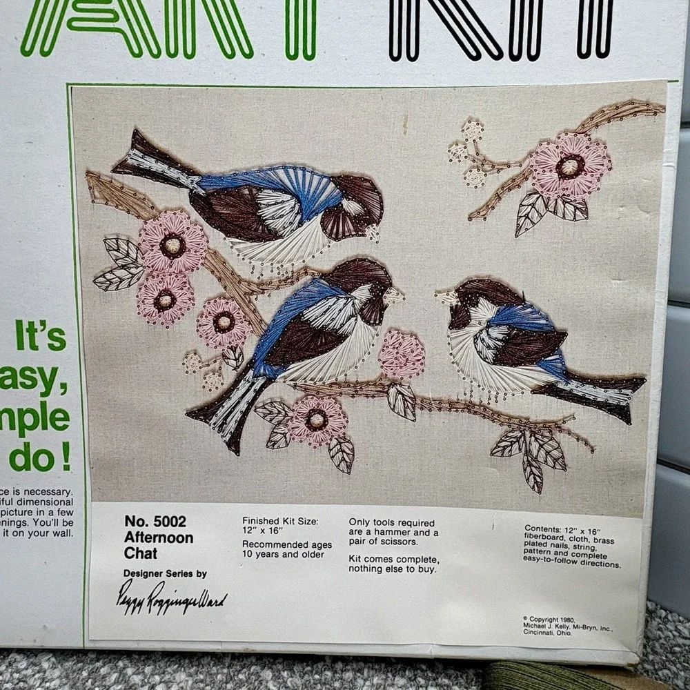 String Art Kit 1980 VTG Afternoon Chat Bird‎ Floral Complete New Open Box Craft